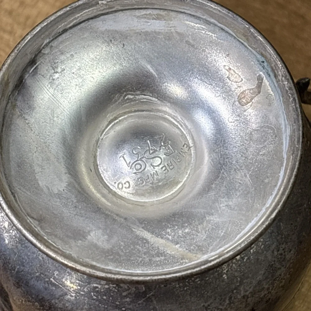 Vintage Silverplate Lot 3 Pc Empire Mfg 2731 Creamer Sugar Engraved Cup